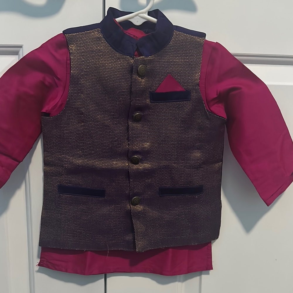 Traditional Kids' Outfit with purple Vest and Pink patiala suit